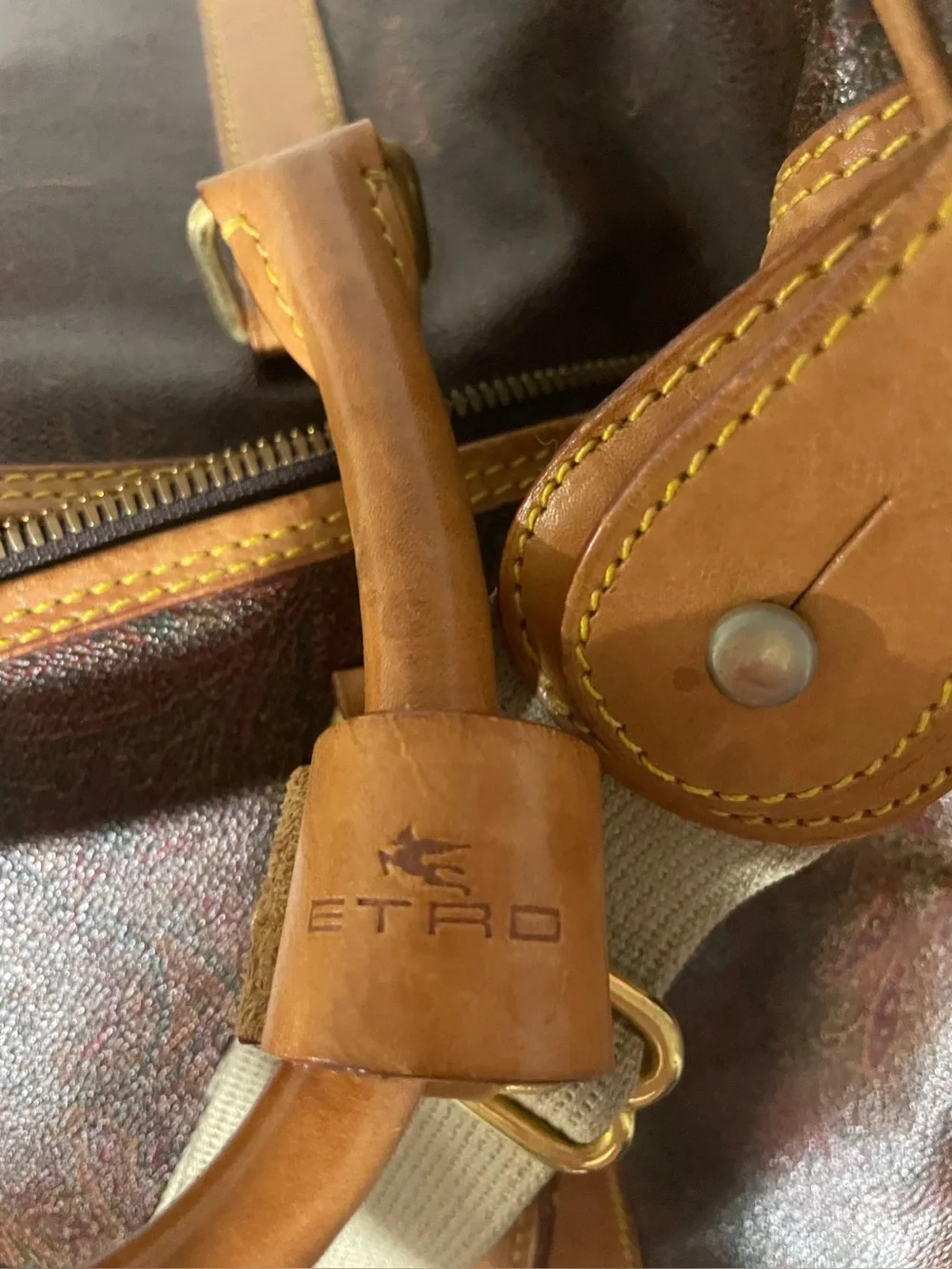 Etro Brown Leather Duffel with Tan Trim